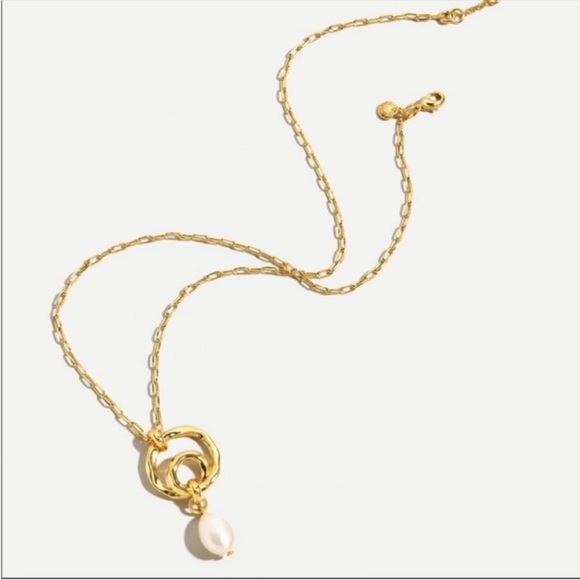 J. Crew Jewelry - J. CREW Loopy Cultured Freshwater Pearl hoop pendant necklace Burnished Gold NWT